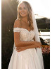 Off Shoulder Beaded Ivory Lace Tulle Fairytale Wedding Dress